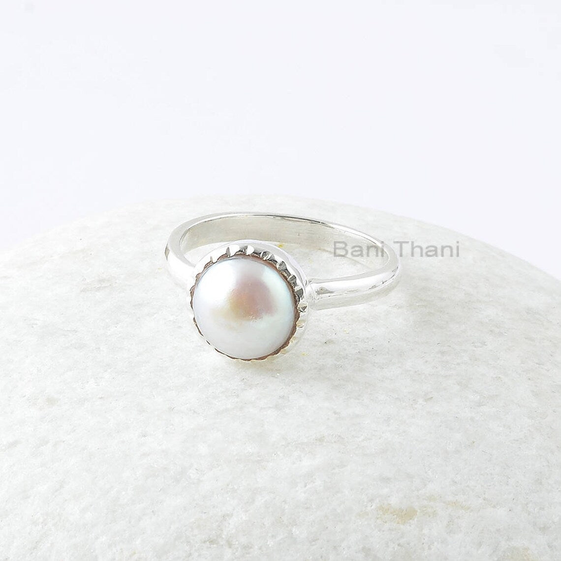 Fresh Water Pearl Silver Ring, Pearl 10mm Round Gemstone Ring, Sterling Silver Ring, Stackable Ring, Best Wedding Ring - Ring for Womens
