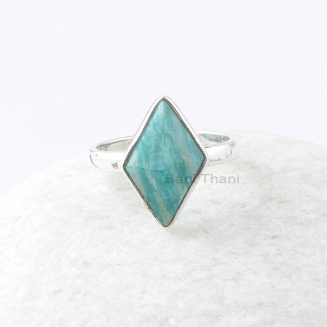 Amazonite Handmade Silver Ring - 10x16mm Diamond Pyramid Gemstone Ring - 925 Sterling Silver Rings for Women - Gift for Mom - Gift for Her