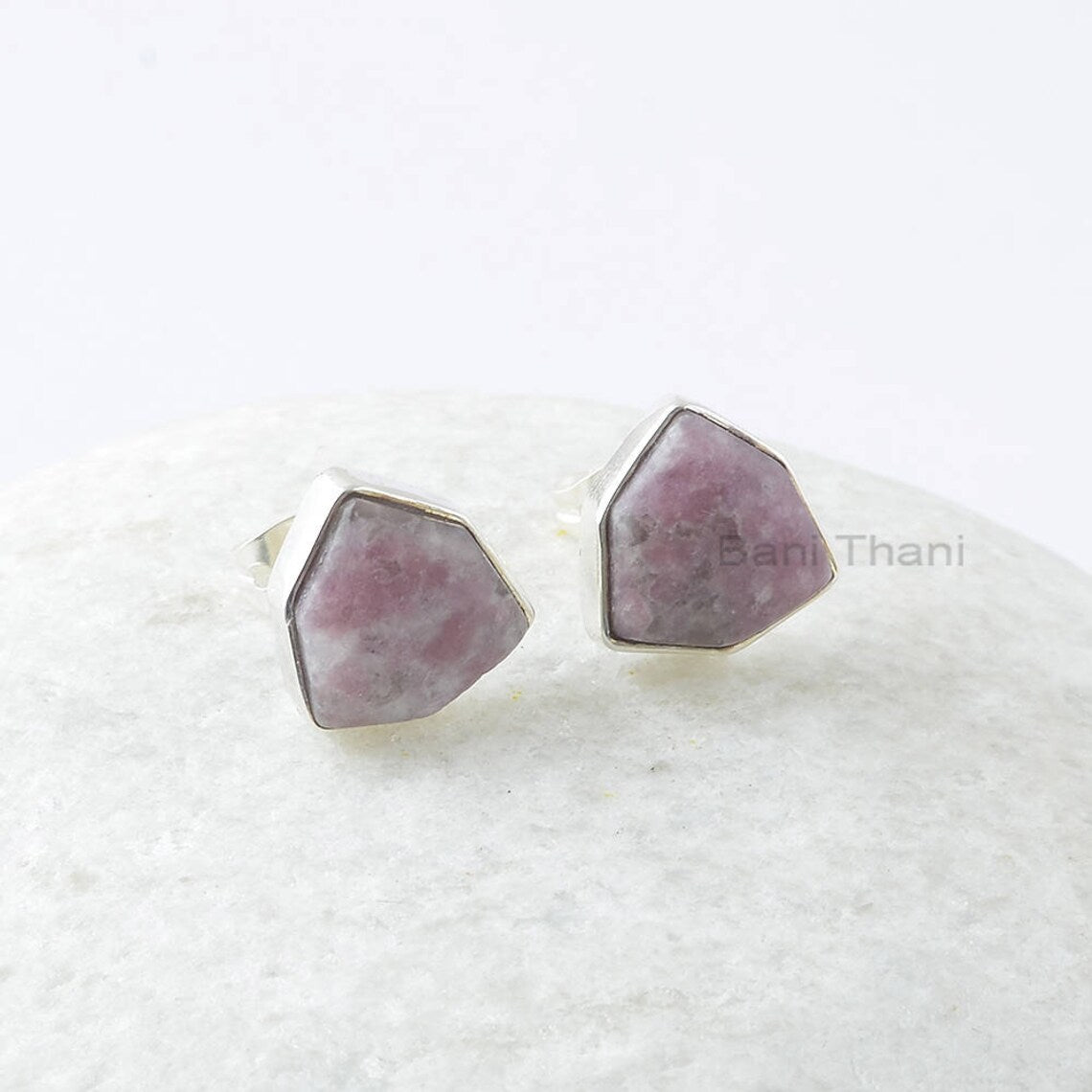 Lepidolite Silver Earrings, Lepidolite 10x10 Trillion Hexagon Gemstone Earrings, Sterling Silver Earrings, Studs Earrings, Gift For Her