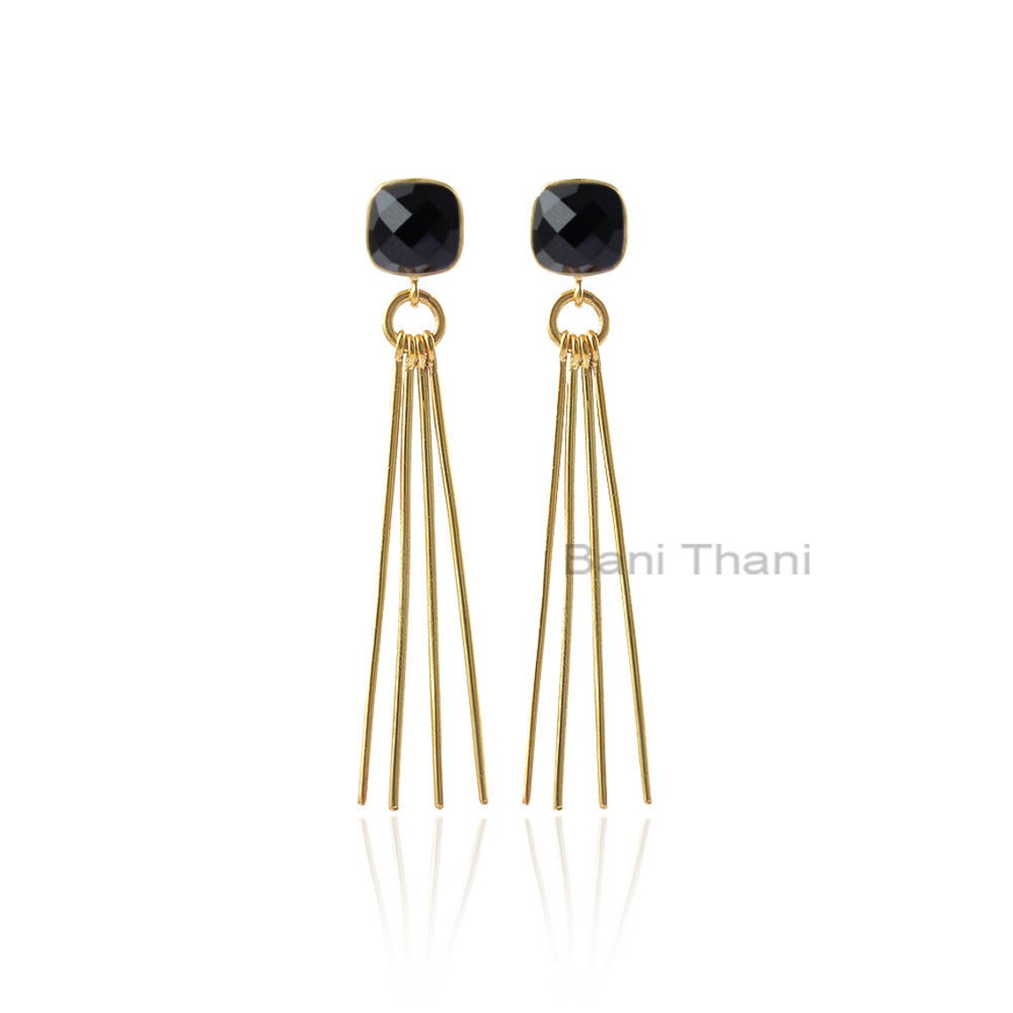 Best Selling Onyx Gemstone Drop Earring, Black Onyx 9mm Cushion Earring, 925 Sterling Silver Earring, Gift For Her