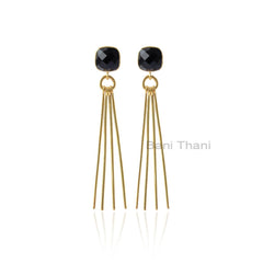 Best Selling Onyx Gemstone Drop Earring, Black Onyx 9mm Cushion Earring, 925 Sterling Silver Earring, Gift For Her