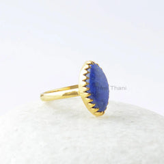 Lapis Silver Ring, Lapis Lazuli 8x16mm Marquise 18k Gold Plated Gemstone Ring, 925 Sterling Silver Ring, Zig Zag Bezel Ring, Gift For Wife