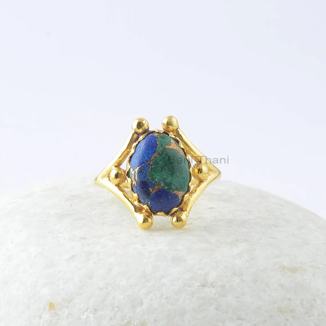 Designer Azurite Ring, Copper Azurite 10x14mm Oval Gemstone Ring, 18k Gold Plated 925 Silver Ring, Engagement Gift Ring, Christmas Gift Ring