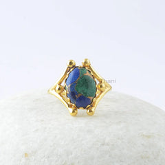 Designer Azurite Ring, Copper Azurite 10x14mm Oval Gemstone Ring, 18k Gold Plated 925 Silver Ring, Engagement Gift Ring, Christmas Gift Ring