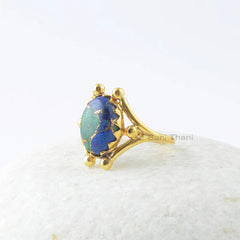 Designer Azurite Ring, Copper Azurite 10x14mm Oval Gemstone Ring, 18k Gold Plated 925 Silver Ring, Engagement Gift Ring, Christmas Gift Ring