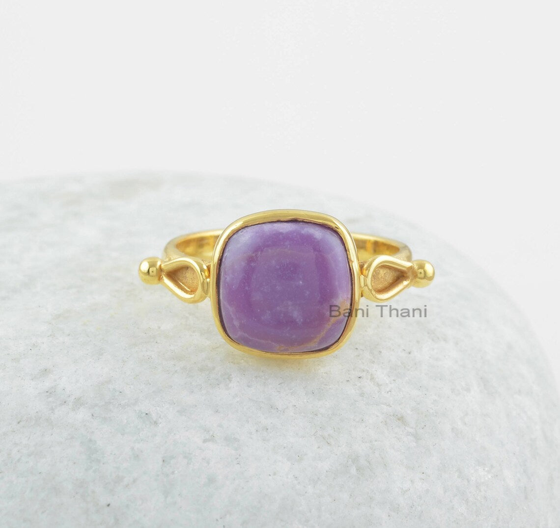 Phosphosiderite Cushion Gemstone Ring - 925 Sterling Silver Bezel Ring - Gold Plated Boho Ring for Birthday - Gift for Mother - Gift for Her