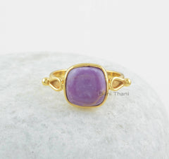 Phosphosiderite Cushion Gemstone Ring - 925 Sterling Silver Bezel Ring - Gold Plated Boho Ring for Birthday - Gift for Mother - Gift for Her