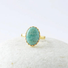 Amazonite Ring, Amazonite 10x14mm Oval Zig Zag Bezel Gemstone Ring, Sterling Silver Ring, 18k Gold Plated Ring, Special Gift For Women