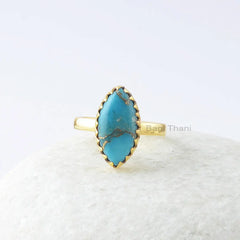 Copper Turquoise Ring, Copper Blue Turquoise 8x16mm Marquise Sterling Silver Ring, Gemstone Ring, Zig Zag Bezel Ring, Gift For Wife