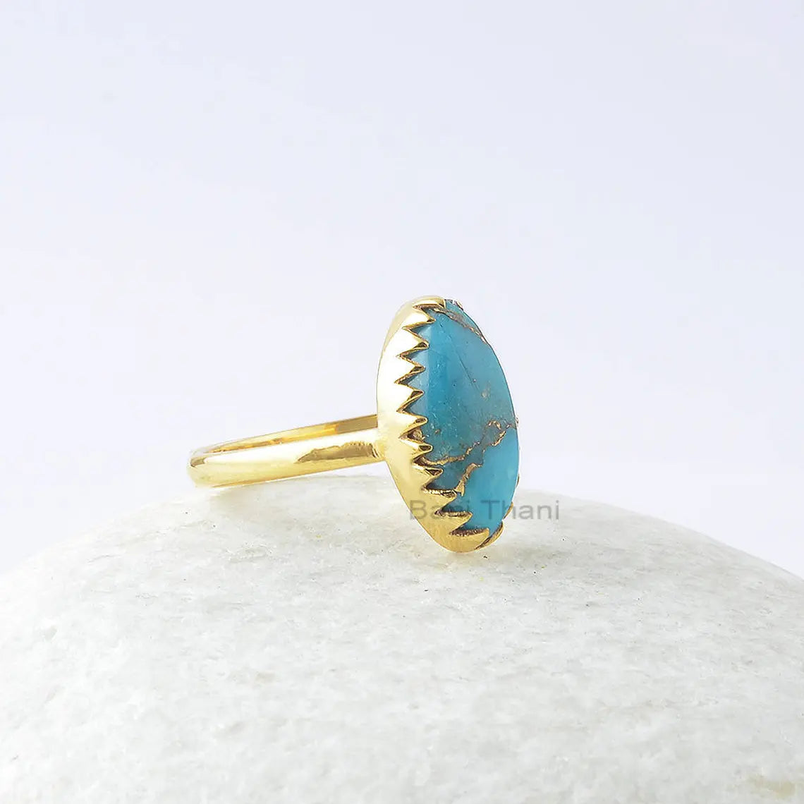 Copper Turquoise Ring, Copper Blue Turquoise 8x16mm Marquise Sterling Silver Ring, Gemstone Ring, Zig Zag Bezel Ring, Gift For Wife