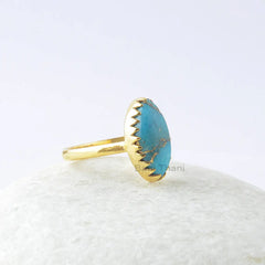 Copper Turquoise Ring, Copper Blue Turquoise 8x16mm Marquise Sterling Silver Ring, Gemstone Ring, Zig Zag Bezel Ring, Gift For Wife
