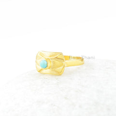 Arizona Turquoise Gemstone Ring - 925 Sterling Silver Ring - 18k Gold Plated Bridal Gift Ring - Handmade Jewelry - Gift for Mom - Boho Ring