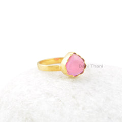 Pink Tourmaline Quartz Ring - 9mm Heart Shape Gemstone Ring - Sterling Silver Ring - 18k Gold Plated - Gift for Bride - Handmade Jewelry