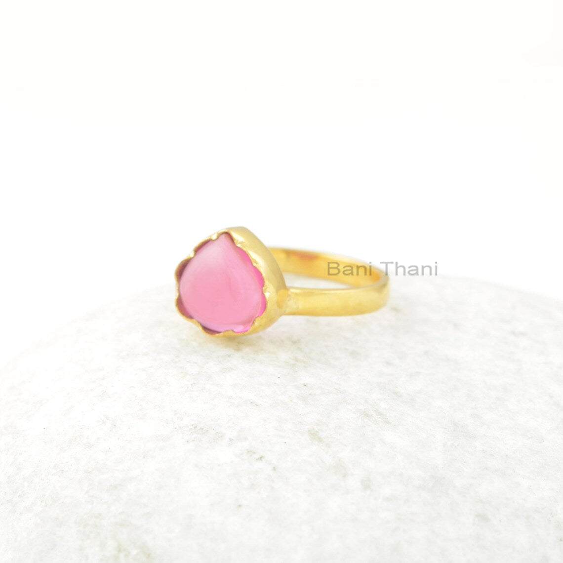 Pink Tourmaline Quartz Ring - 9mm Heart Shape Gemstone Ring - Sterling Silver Ring - 18k Gold Plated - Gift for Bride - Handmade Jewelry