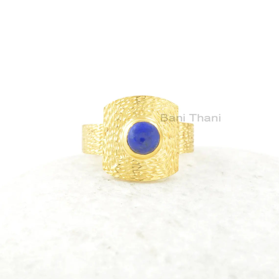 Lapis Lazuli Ring, Lapis Lazuli 6x6mm Round 18k Gold Plated Gemstone Ring, Sterling Silver Ring, Handmade Ring, Valentine Day Gift For Her