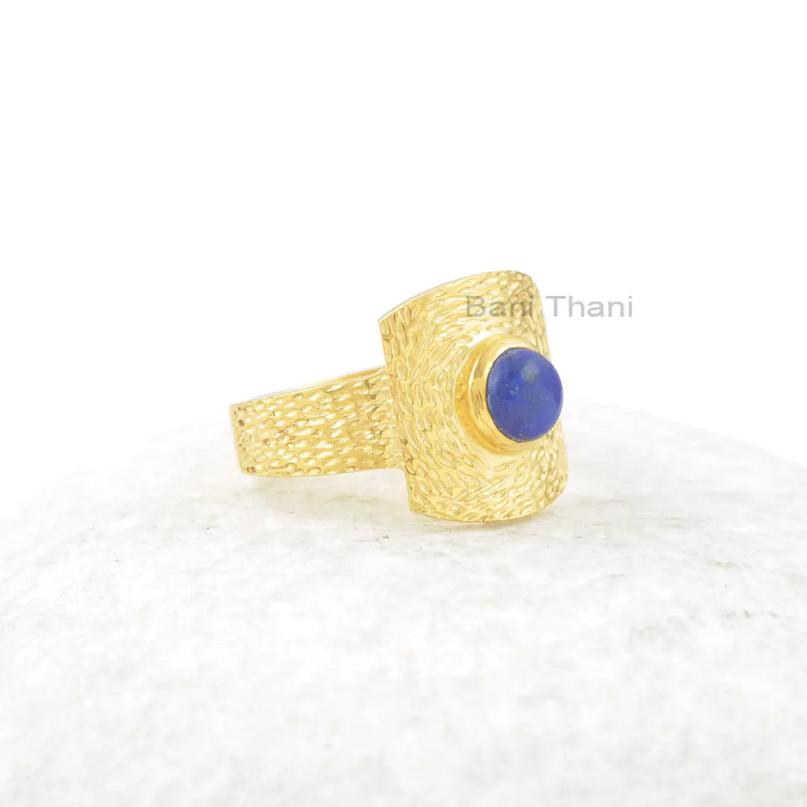 Lapis Lazuli Ring, Lapis Lazuli 6x6mm Round 18k Gold Plated Gemstone Ring, Sterling Silver Ring, Handmade Ring, Valentine Day Gift For Her