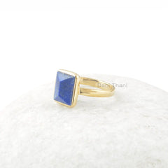 Lapis Lazuli Gemstone Silver Ring - 925 Sterling Silver Lapis Ring - Handmade Ring for Wedding - Gold Plated Handcrafted Ring - Gift for Her