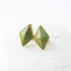 Green Copper Turquoise Earrings, Green Copper Turquoise 10x16mm Diamond Pyramid Silver Earrings, Stud Earrings, Gift For Women