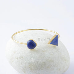 Lapis Lazuli Bangle, Lapis Lazuli 14x16mm Triangle & 12mm Heart Gemstone Bangle, Sterling Silver Bangle, Bangle Bracelet, Gift for Mom