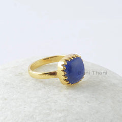 Lapis Lazuli Cushion Ring - Gold Plated Gemstone Ring - Solid 925 Sterling Silver Zig Zag Ring - Christmas Gift - Boho Ring - Gift for Her