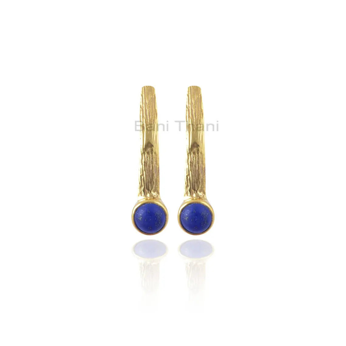 Lapis Lazuli Stud Earrings, Lapis Lazuli 6x6mm Round Sterling Silver Earrings, 18k Gold Plated Earrings, Valentine's Day Gift For Women