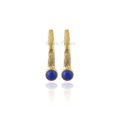 Lapis Lazuli Stud Earrings, Lapis Lazuli 6x6mm Round Sterling Silver Earrings, 18k Gold Plated Earrings, Valentine's Day Gift For Women