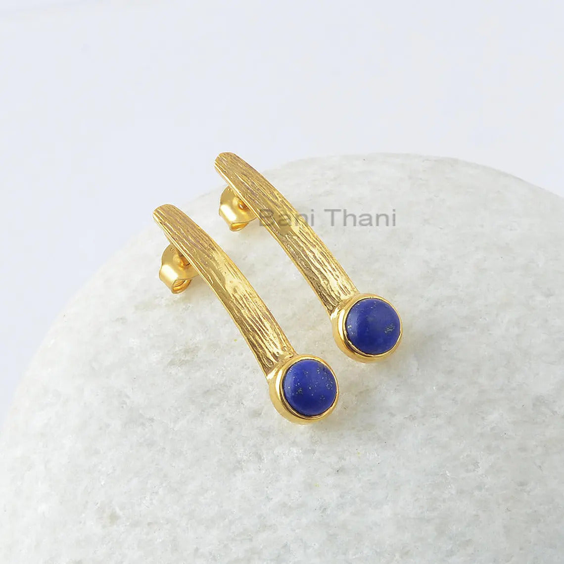 Lapis Lazuli Stud Earrings, Lapis Lazuli 6x6mm Round Sterling Silver Earrings, 18k Gold Plated Earrings, Valentine's Day Gift For Women