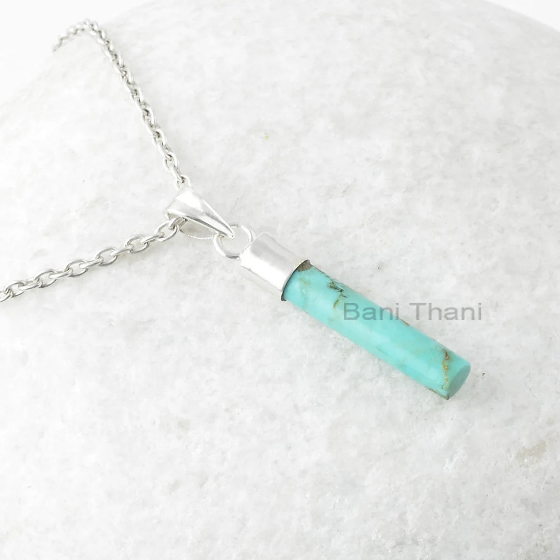 Arizona Turquoise Necklace - 925 Silver - Handmade Necklace - 4x22mm Long Stick - Gemstone Jewelry - Gift For Nurse - Jewelry For Birthday