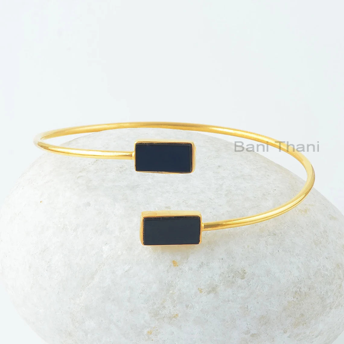 Black Onyx Bangle - 925 Silver - Handmade Bracelet - 6x12mm Rectangle - Manmade Jewelry - Gift For Inspiration - Jewelry For Flower Girls