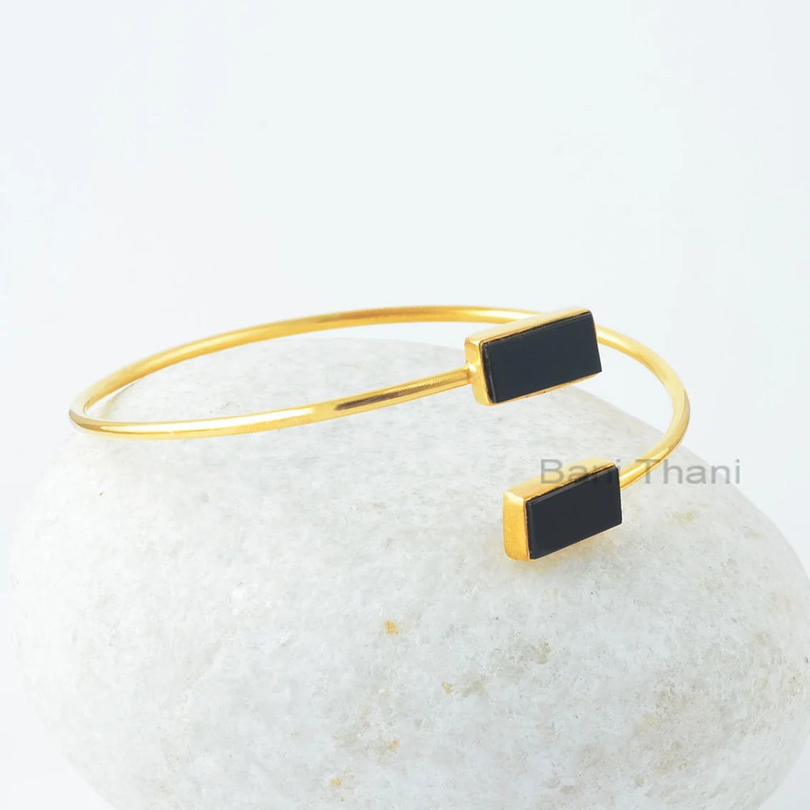 Black Onyx Bangle - 925 Silver - Handmade Bracelet - 6x12mm Rectangle - Manmade Jewelry - Gift For Inspiration - Jewelry For Flower Girls