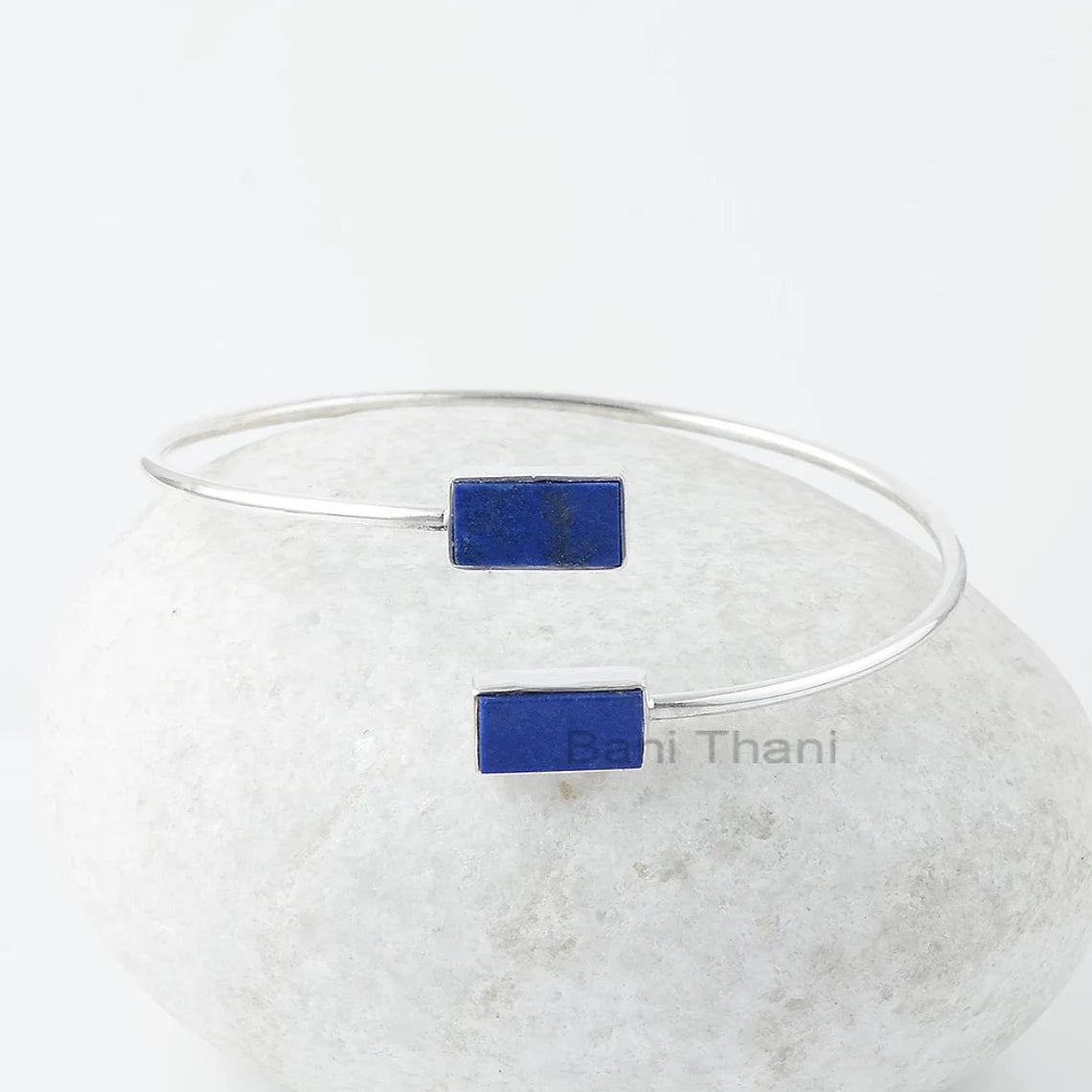 Lapis Lazuli Bangle - Gemstone Bracelet - Sterling Silver - 6x12mm Rectangle - Birthstone Jewelry - Jewelry For Beach - Gift For Old Women