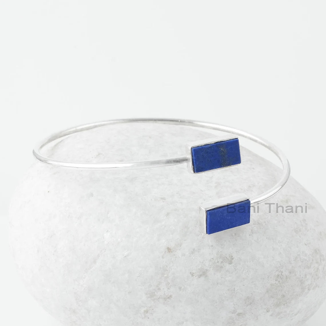 Lapis Lazuli Bangle - Gemstone Bracelet - Sterling Silver - 6x12mm Rectangle - Birthstone Jewelry - Jewelry For Beach - Gift For Old Women