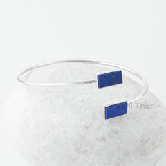 Lapis Lazuli Bangle - Gemstone Bracelet - Sterling Silver - 6x12mm Rectangle - Birthstone Jewelry - Jewelry For Beach - Gift For Old Women