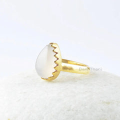 Pear Chalcedony Gemstone Ring, White Chalcedony Gold Plated 925 Sterling Silver Ring, Bride Ring, Statement Ring, Vintage Best Selling Ring