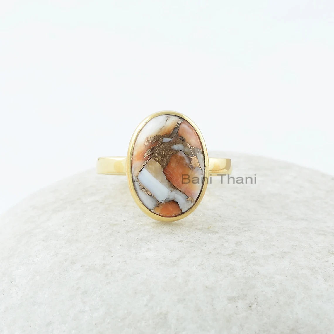 Copper Oyster Ring, Copper Oyster 10x14mm Oval Gemstone Ring, Sterling Silver Ring, 18k Gold Plated Ring, Gift For Bride