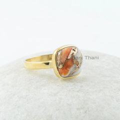 Cushion Stone Ring - Copper Oyster 10mm Cushion Gemstone Ring - Sterling Silver Ring - Gold Plated Ring - Birthday Gift Ring - Gift for Her