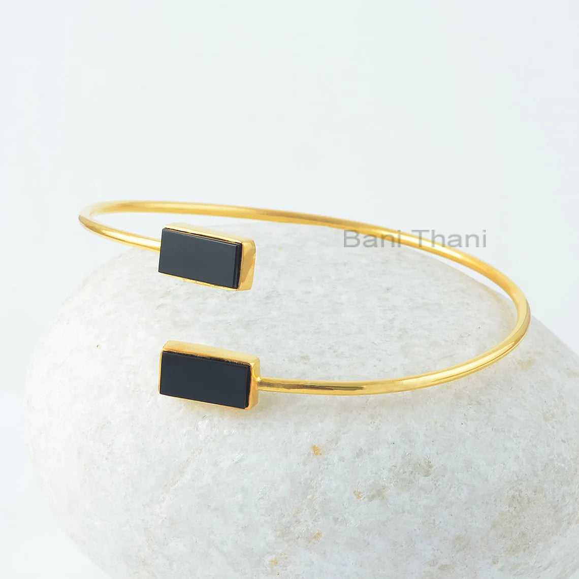 Black Onyx Bangle - 925 Silver - Handmade Bracelet - 6x12mm Rectangle - Manmade Jewelry - Gift For Inspiration - Jewelry For Flower Girls