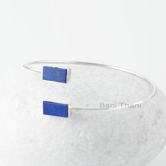 Lapis Lazuli Bangle - Gemstone Bracelet - Sterling Silver - 6x12mm Rectangle - Birthstone Jewelry - Jewelry For Beach - Gift For Old Women