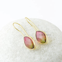 Bio Tourmaline Quartz Silver Dangle Earring - Solid 925 Silver Gold Plated Drop Earring - Marquise Gemstone Earring - Christmas Gift Earring