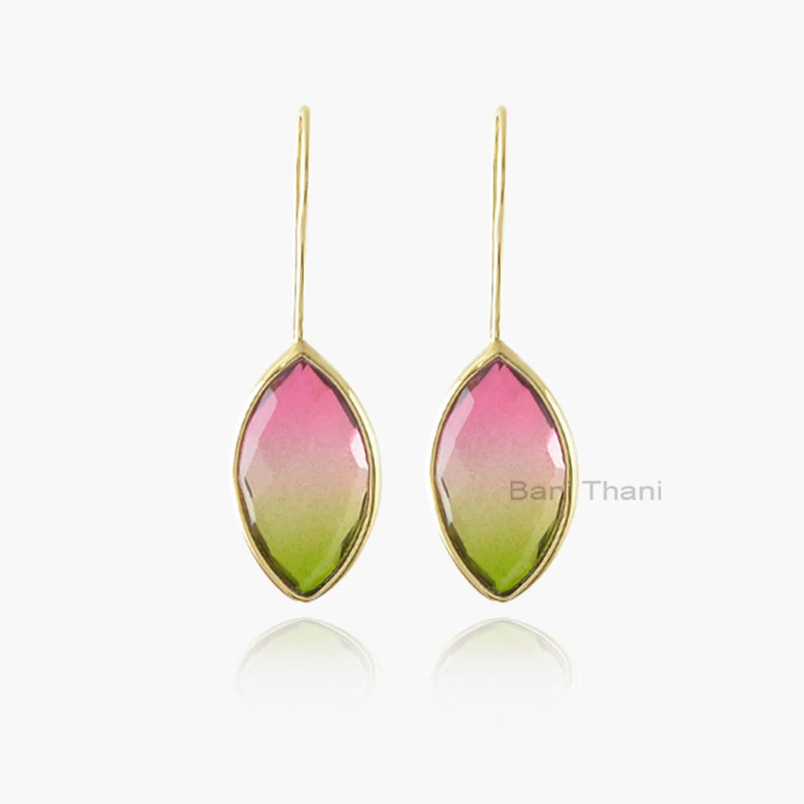 Bio Tourmaline Quartz Silver Dangle Earring - Solid 925 Silver Gold Plated Drop Earring - Marquise Gemstone Earring - Christmas Gift Earring