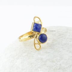 Lapis Lazuli Gemstone Silver Ring - Lapis Gold Plated Ring - Wedding Gift Ring - Solid 925 Silver Handmade Ring - Designer Rng -Gift for Her