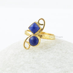 Lapis Lazuli Gemstone Silver Ring - Lapis Gold Plated Ring - Wedding Gift Ring - Solid 925 Silver Handmade Ring - Designer Rng -Gift for Her