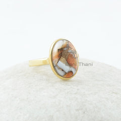 Copper Oyster Ring, Copper Oyster 10x14mm Oval Gemstone Ring, Sterling Silver Ring, 18k Gold Plated Ring, Gift For Bride