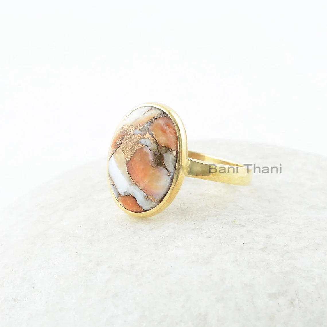 Copper Oyster Ring, Copper Oyster 10x14mm Oval Gemstone Ring, Sterling Silver Ring, 18k Gold Plated Ring, Gift For Bride