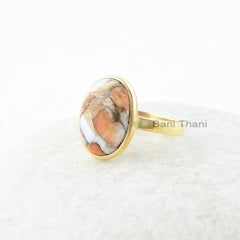 Copper Oyster Ring, Copper Oyster 10x14mm Oval Gemstone Ring, Sterling Silver Ring, 18k Gold Plated Ring, Gift For Bride