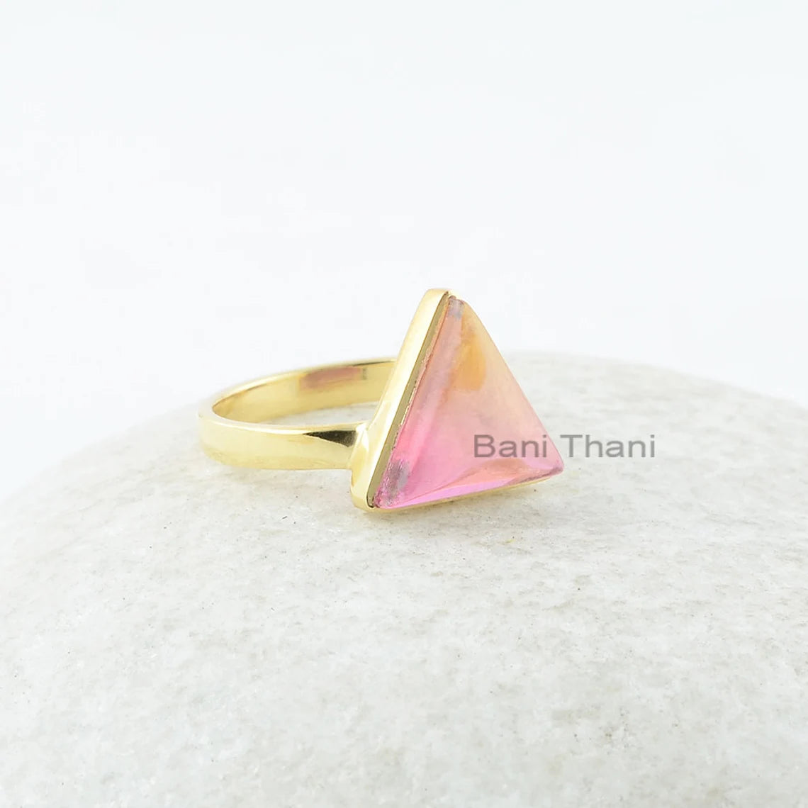 Triangle Tourmaline Ring, Bio Tourmaline Doublet Quartz 11x11mm Silver Gemstone Ring, Triangle Gemstone Ring, Gold Plated Ring, Wedding Gift