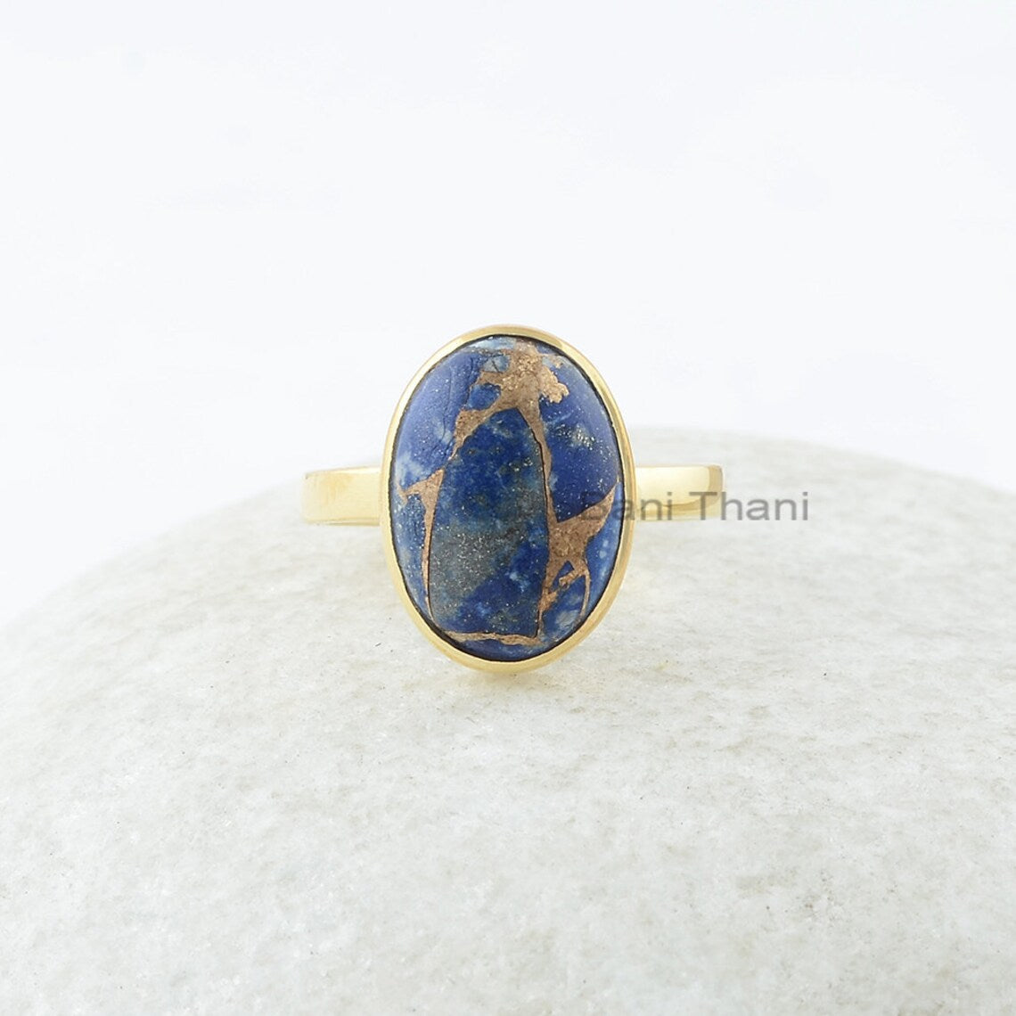 Copper Lapis Ring, Copper Lapis Lazuli 10x14mm Oval Silver Ring, Gemstone Silver Ring, Gold Plated Ring, Lapis Ring, Wedding Gift for Bride