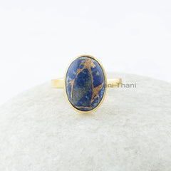 Copper Lapis Ring, Copper Lapis Lazuli 10x14mm Oval Silver Ring, Gemstone Silver Ring, Gold Plated Ring, Lapis Ring, Wedding Gift for Bride