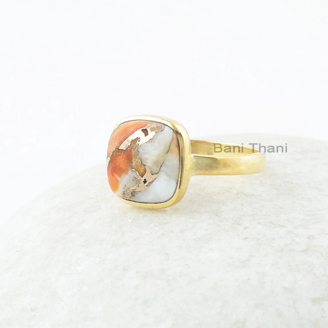 Cushion Stone Ring - Copper Oyster 10mm Cushion Gemstone Ring - Sterling Silver Ring - Gold Plated Ring - Birthday Gift Ring - Gift for Her