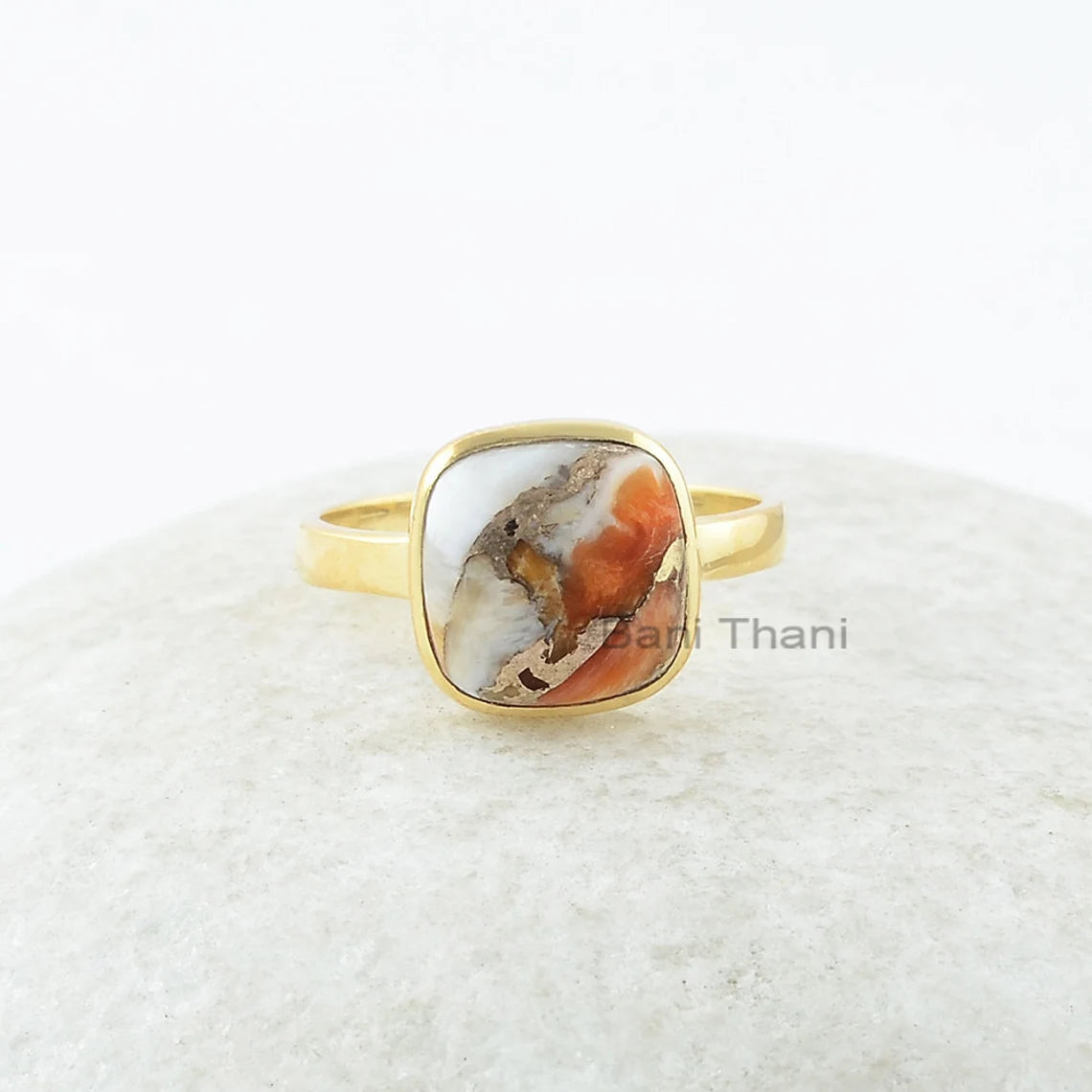 Cushion Stone Ring - Copper Oyster 10mm Cushion Gemstone Ring - Sterling Silver Ring - Gold Plated Ring - Birthday Gift Ring - Gift for Her